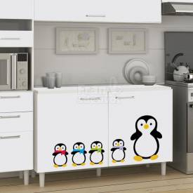 Adesivo de geladeira pinguins com filhotes e para armário