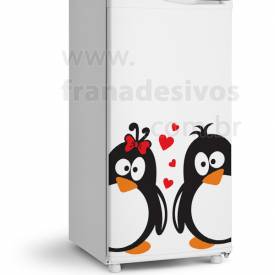 Adesivo de Geladeira Casal de pinguins romantico