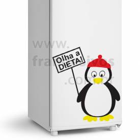 Adesivo de Geladeira Pinguim com placa olha a dieta