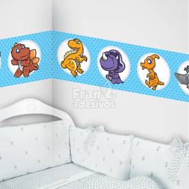 Faixa Decorativa para quarto infantil Dinossauro - Azul