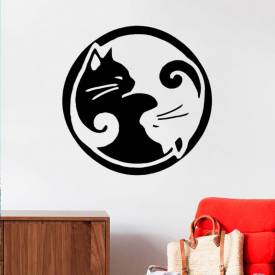 Adesivo De Parede Brasão De Gatos Yin E Yang