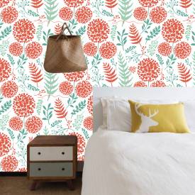 Papel De Parede Adesivo Floral Vermelho E Verde