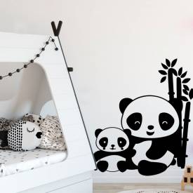 Adesivo de Parede Familia Panda com Bambu