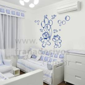 Adesivo Decorativo de Parede Ursinho com Passarinhos e Balões