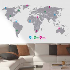 Adesivo de Parede Mapa Do Mundo Com Marcadores