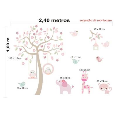 Adesivo de Parede Infantil Corujinha Girafinha Elefantinhos e Outros