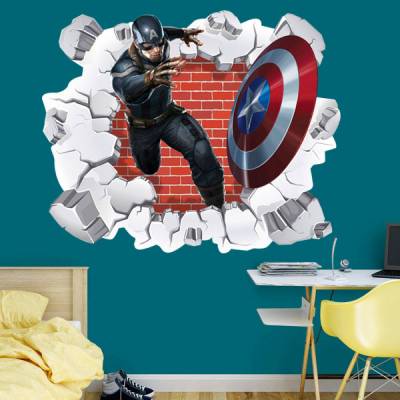 Adesivo de Parede Buraco Falso Capitão America 3D