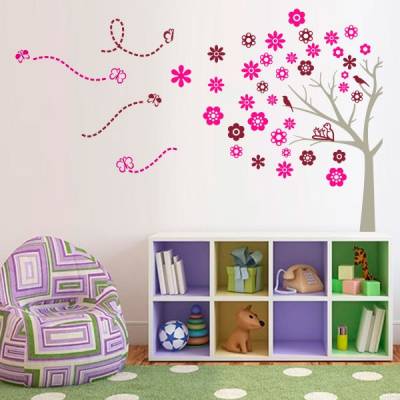 Adesivo de Parede Floral Arvore com Borboletas