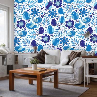 Papel De Parede Adesivo Pássaros Coloridos
