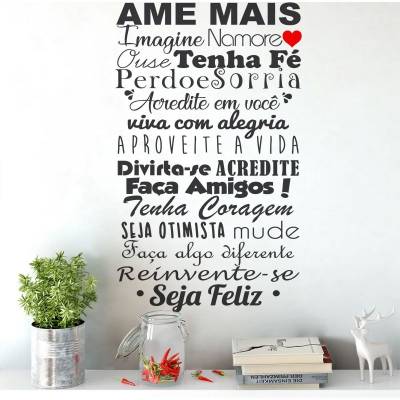 Adesivo Decorativo De Parede Frase Ame Mais Coração Amigos