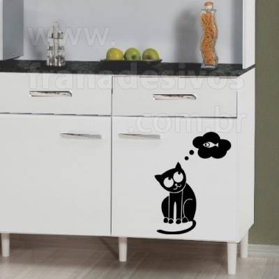 Adesivo de Geladeira Gato pensando em peixe 3