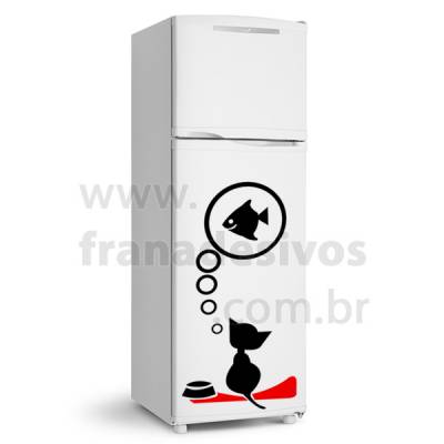 Adesivo de Geladeira Gato Pensando Em Peixe