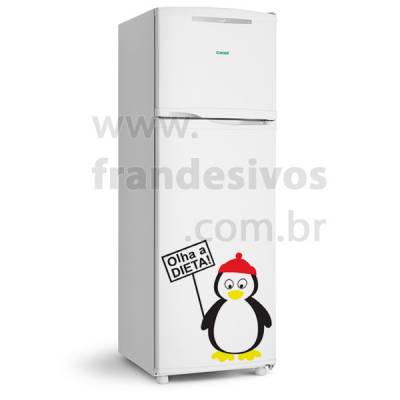 Adesivo de Geladeira Pinguim com placa olha a dieta