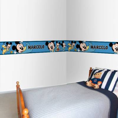 Adesivo de Parede Faixa Mickey Baby Azul Escuro Personalizado