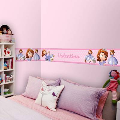 Adesivo de Parede Faixa Personalizada Princesa Sofia Rosa Claro
