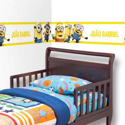 Adesivo de Parede Faixa Minions Nome Personalizados Amarela