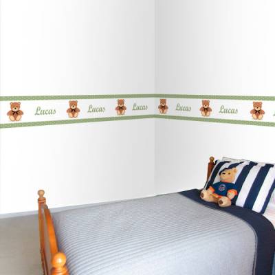 Adesivo de Parede Faixa Ursinho com Laço Verde Malva