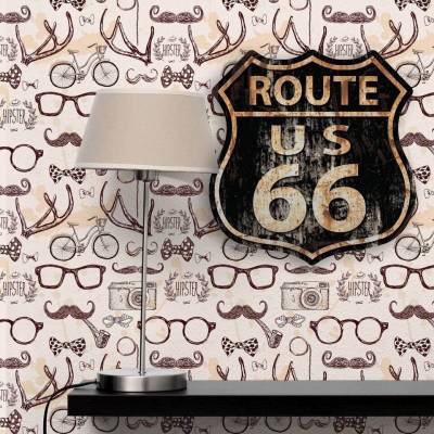 Kit 2 Placas Decorativas Route 66 Stop MDF