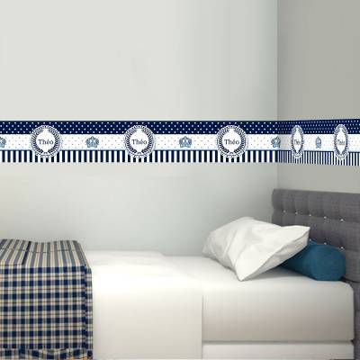 Adesivo de faixa para Parede Azul Ursinho Principe com Nome