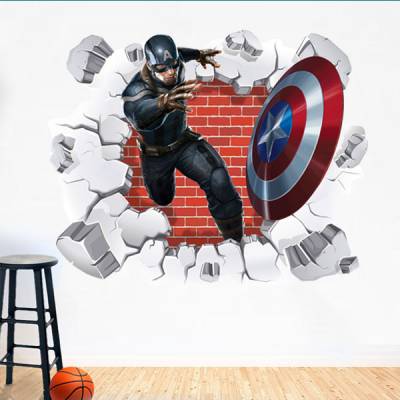 Adesivo de Parede Buraco Falso Capitão America 3D