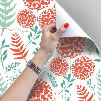 Papel De Parede Adesivo Floral Vermelho E Verde