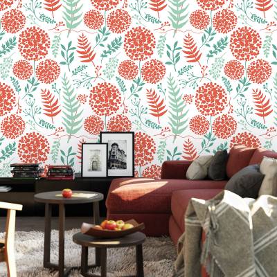 Papel De Parede Adesivo Floral Vermelho E Verde