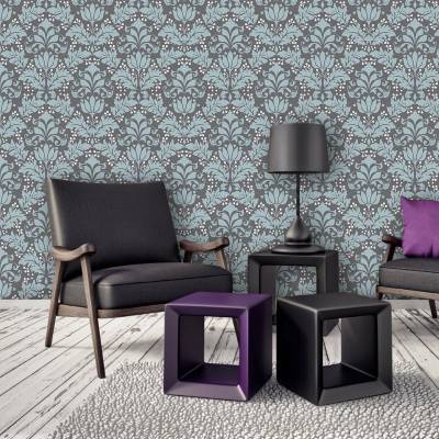 Papel De Parede Adesivo Floral Cinza