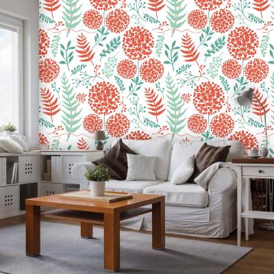 Papel De Parede Adesivo Floral Vermelho E Verde