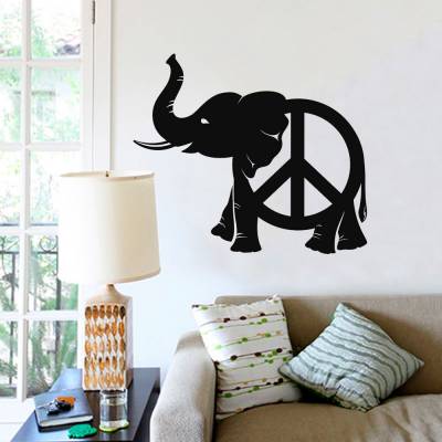 Adesivo De Parede Elefante Com Simbolo Da Paz