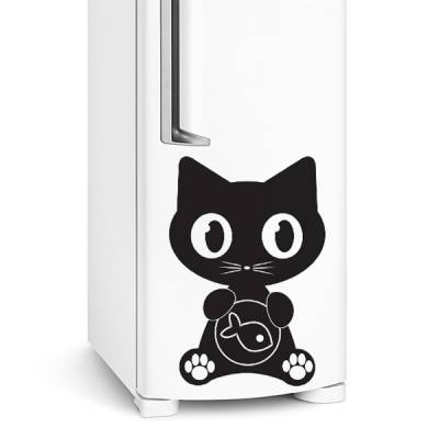 Adesivo de geladeira Gatinho com peixe