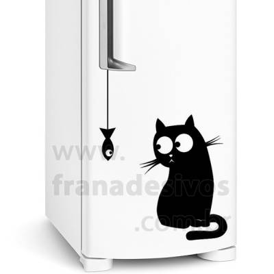 Adesivo Geladeira Gato Olhando Para Peixe