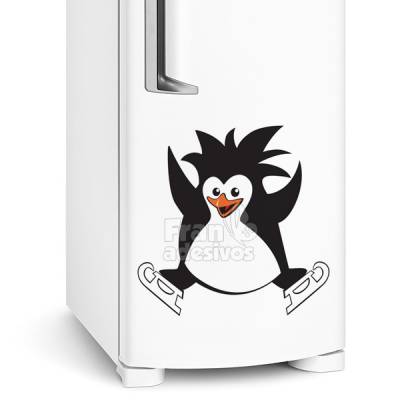 Adesivo de geladeira Pinguim esquiando