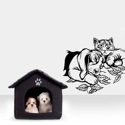 Adesivo de Parede Animais Gato e Cachorro Dormindo