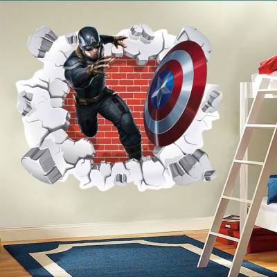Adesivo de Parede Buraco Falso Capitão America 3D