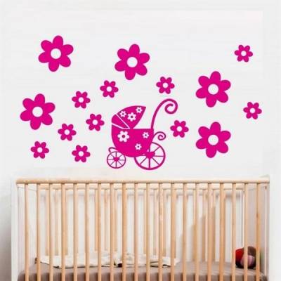 Kit de Adesivos Decorativo para Quarto Infantil Carrinho com flores