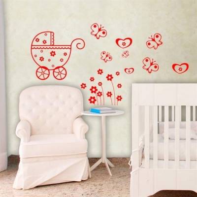 Cartela - Carrinho de bebe com borboletas e flores