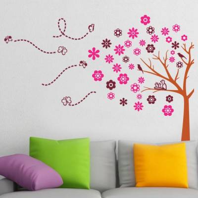 Adesivo de Parede Floral Arvore com Borboletas