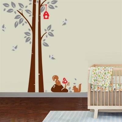 Adesivo de Parede Infantil Arvore com Esquilos