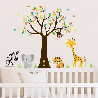 Adesivo De Parede Infantil Safári Baby Animais da Floresta Feliz