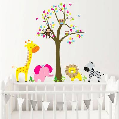 Adesivo De Parede Infantil Arvore Safári Baby Animais da Selva