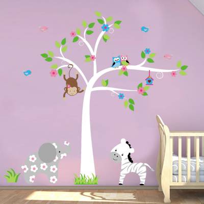 Adesivo De Parede Infantil Safári Baby com Elefantinha com Florzinha