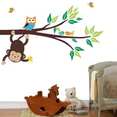 Adesivo De Parede Infantil Macaquinho no Galho com Corujinha