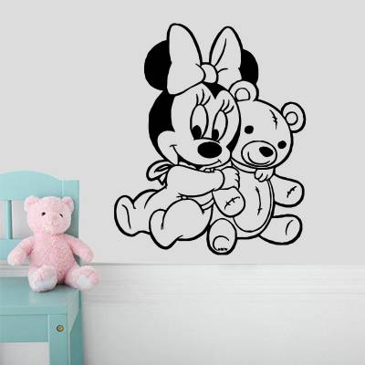 Adesivo de Parede Minnie Mouse Com Ursinho Ted