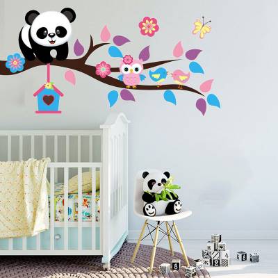 Adesivo De Parede Panda no Galho com Corujinha