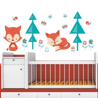 Adesivo De Parede Infantil Raposinha com Passaros