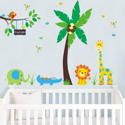 Adesivo De Parede Infantil Safári Baby Com Nome Personalizado 