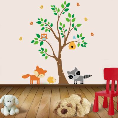 Adesivo De Parede Infantil Arvore Safári Rapinha e Guaxinim