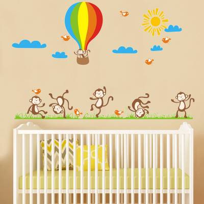 Adesivo De Parede Infantil Macaquinhos Amigos e Balão
