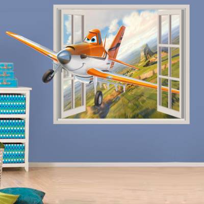 Adesivo de Parede Janela Falsa 3D Aviões