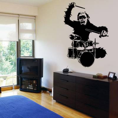 Adesivo de Parede Macaco Tocando Bateria